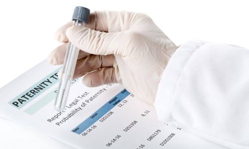 Lab technician holding a test tube performing a paternity test